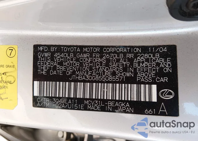 JTHBA30G855085571: 44314822