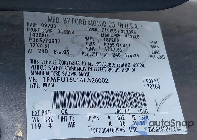 1FMFU15L14LA26002: 44314907