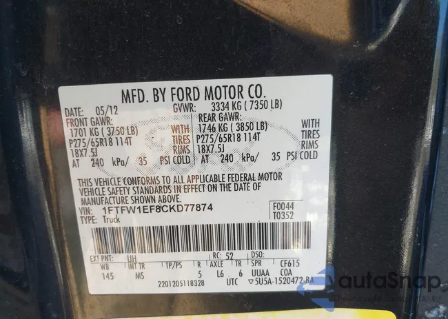 1FTFW1EF8CKD77874: 44316060