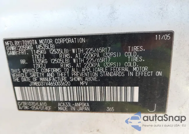 JTMBD31V465003620: 44316156