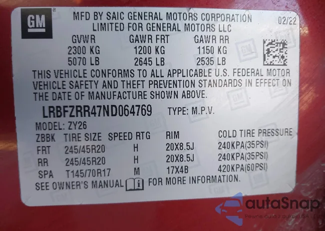 LRBFZRR47ND064769: 44316197