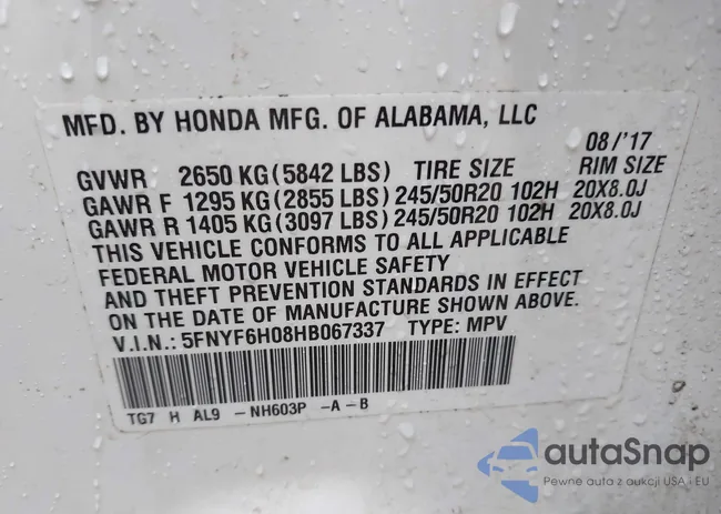 5FNYF6H08HB067337: 44316373