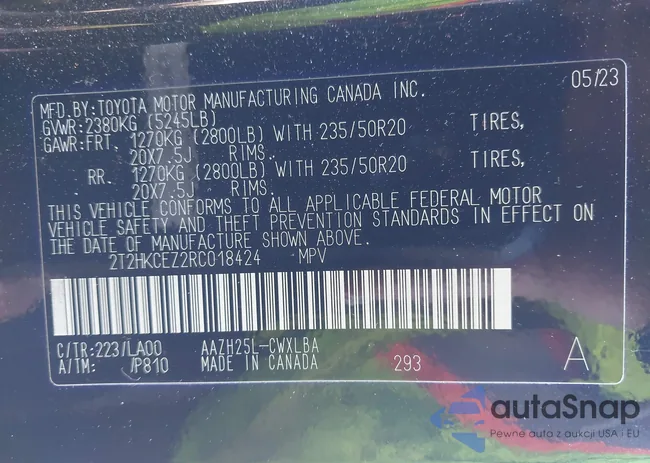 2T2HKCEZ2RC018424: 44316508