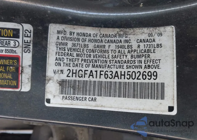 2HGFA1F63AH502699: 44315691