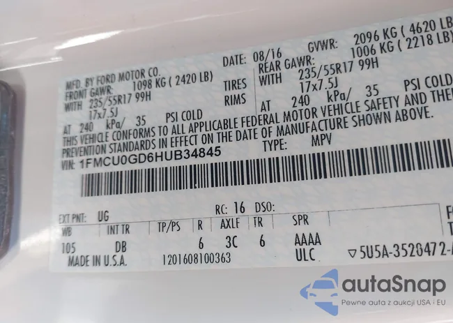 1FMCU0GD6HUB34845: 44317121