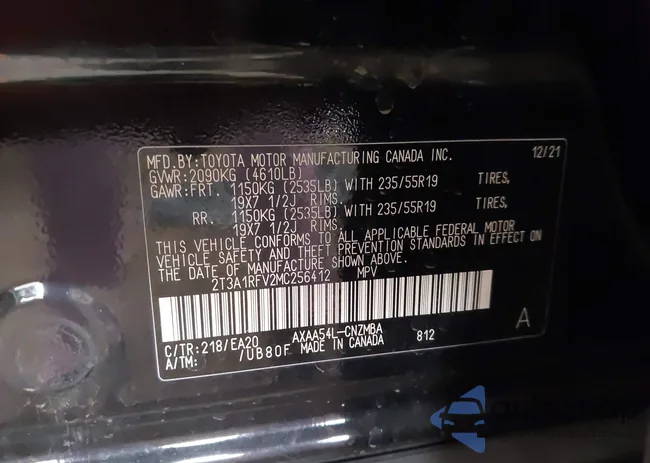 2T3A1RFV2MC256412: 44317330