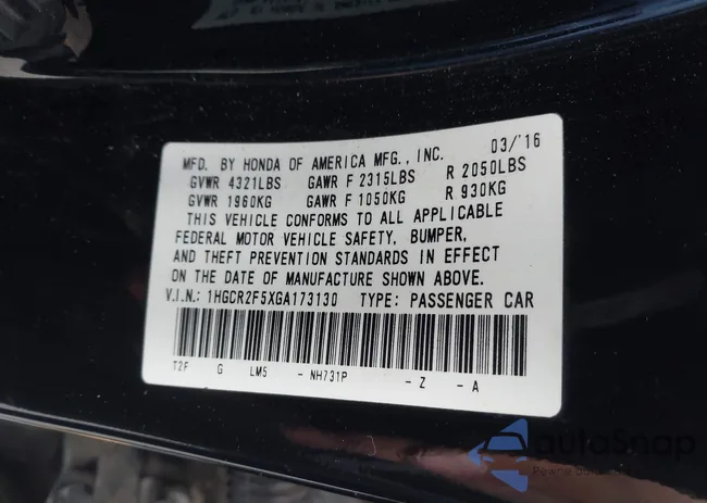 1HGCR2F5XGA173130: 44317436