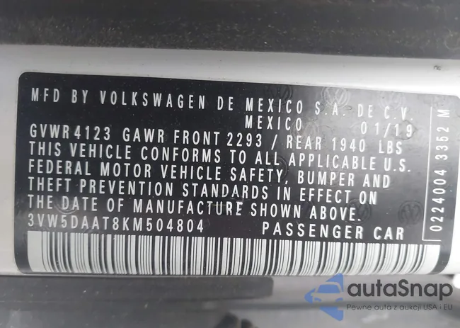 3VW5DAAT8KM504804: 44318100