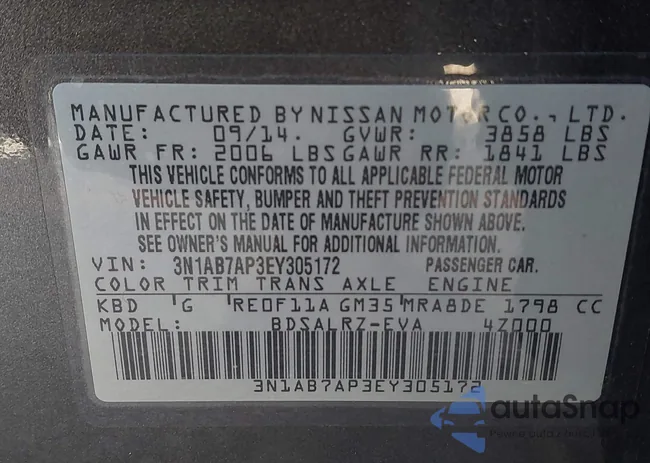 3N1AB7AP3EY305172: 44318125