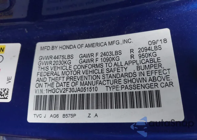 1HGCV2F30JA051510: 44317669