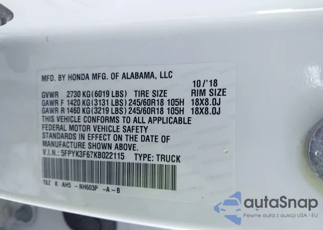 5FPYK3F67KB022115: 44319320