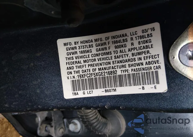 19XFC2F5XGE216892: 44319342