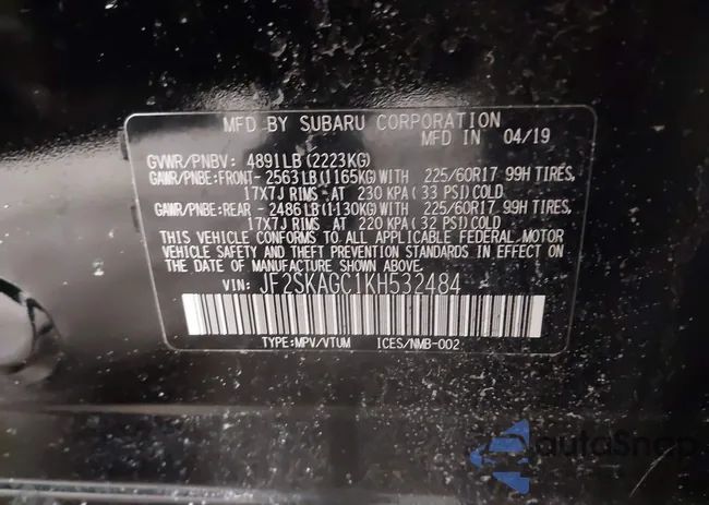 JF2SKAGC1KH532484: 44319386