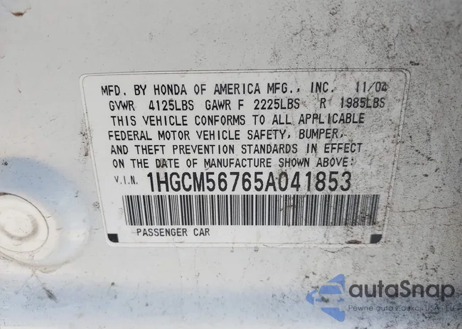 1HGCM56765A041853: 44318602