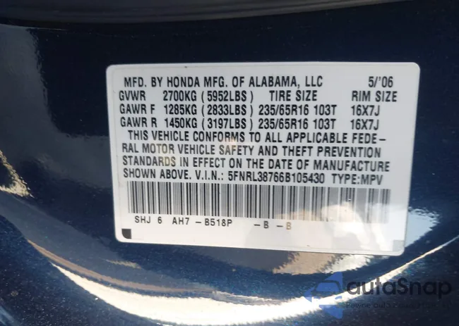 5FNRL38766B105430: 44318787