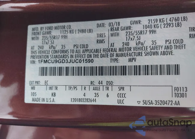 1FMCU9GD3JUC01590: 44320007