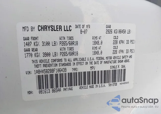 1A8HX58288F106439: 44320106