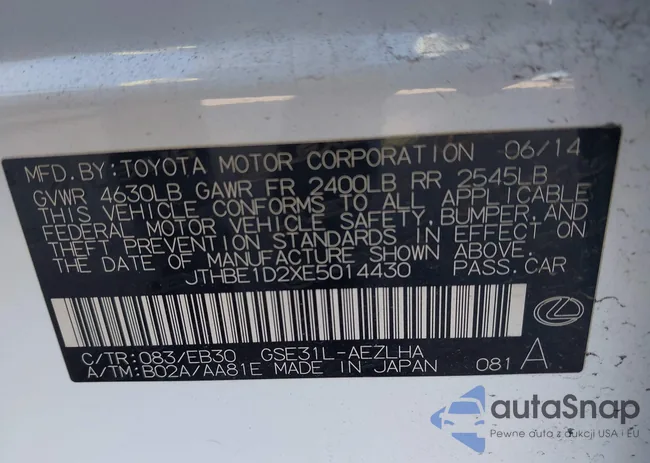 JTHBE1D2XE5014430: 44320272