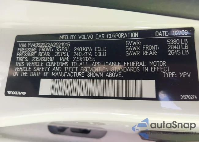 YV4992DZ2A2021016: 44320358