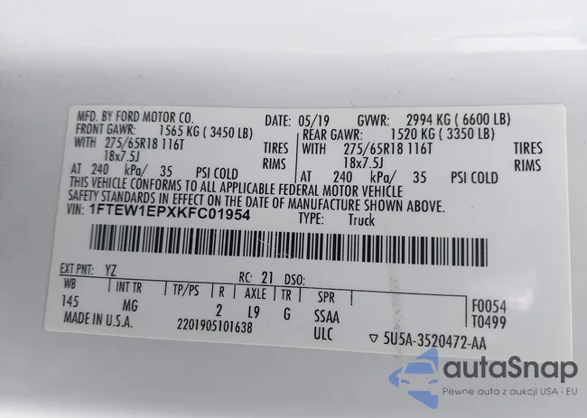 1FTEW1EPXKFC01954: 44320404