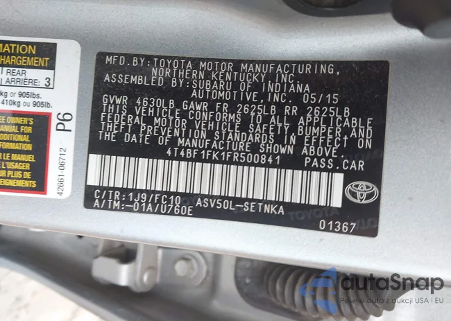 4T4BF1FK1FR500841: 44320435