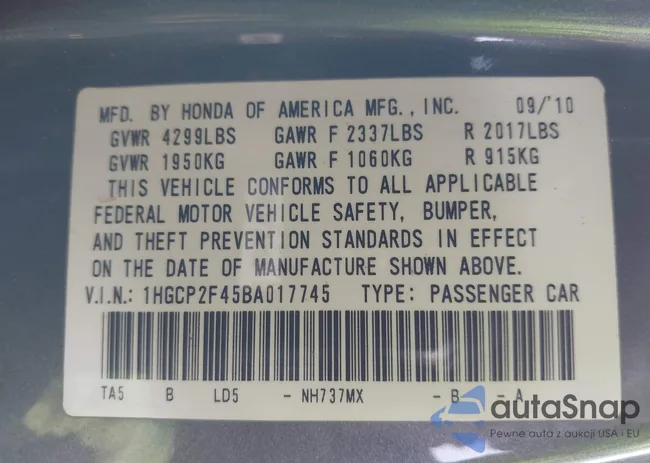 1HGCP2F45BA017745: 44320492