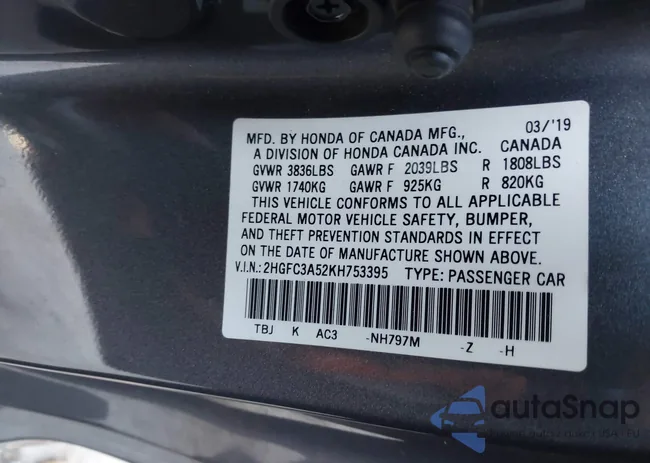 2HGFC3A52KH753395: 44319633