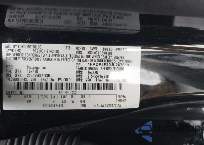 1FADP3F20JL267619: 44319693