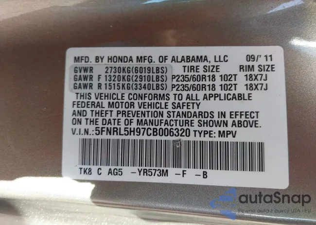 5FNRL5H97CB006320: 44319695