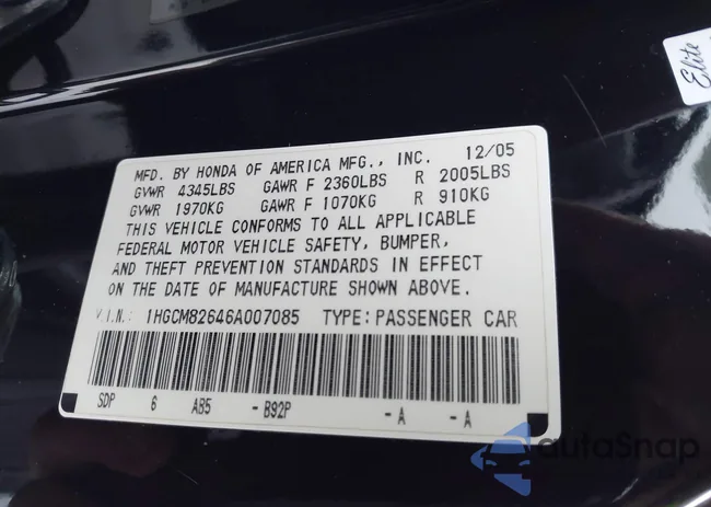 1HGCM82646A007085: 44319709