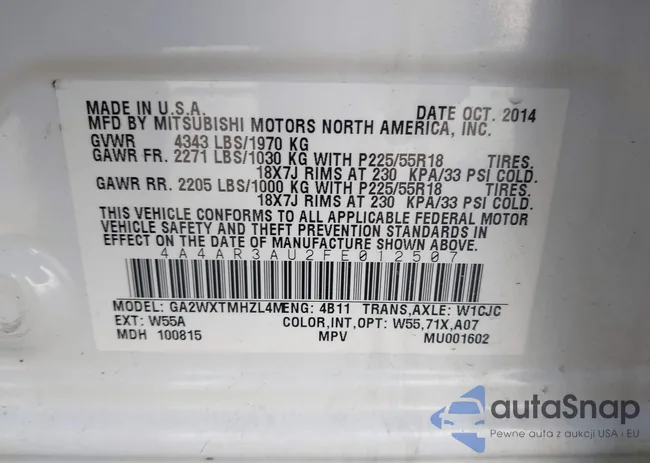 4A4AR3AU2FE012507: 44319871