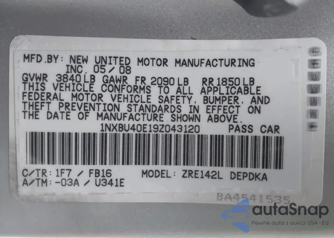 1NXBU40E19Z043120: 44321023
