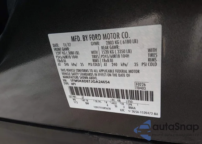 1FM5K8D87JGA24654: 44321189