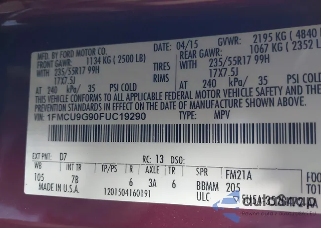 1FMCU9G90FUC19290: 44321228