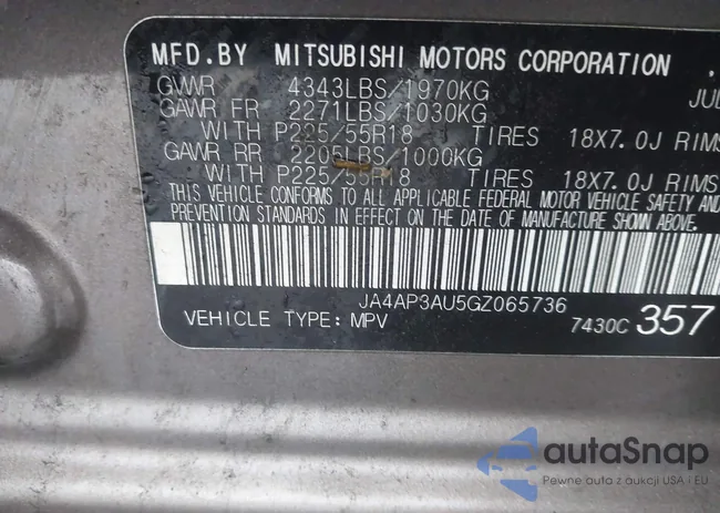 JA4AP3AU5GZ065736: 44321303