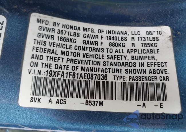 19XFA1F61AE087036: 44321307