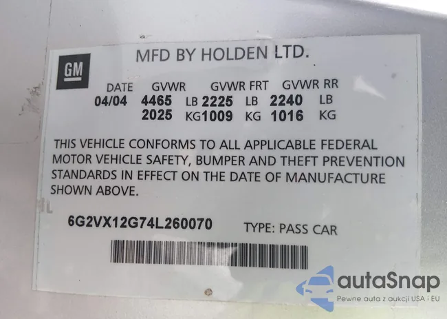 6G2VX12G74L260070: 44321316