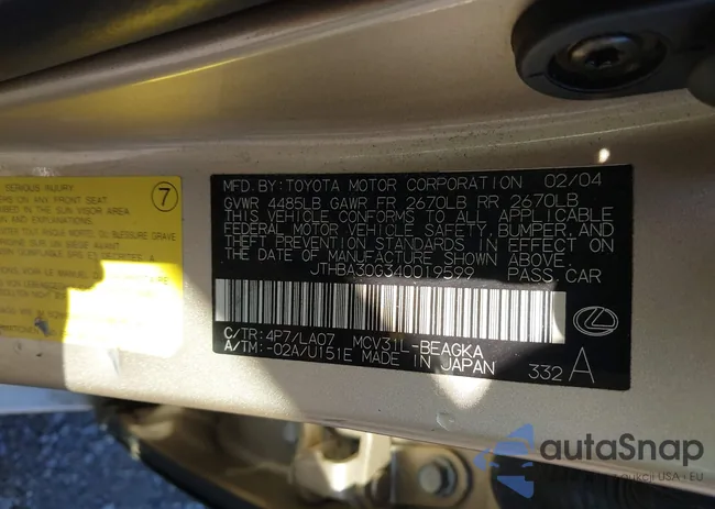 JTHBA30G340019599: 44321335