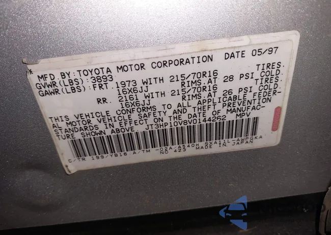 JT3HP10V8V0144262: 44320666