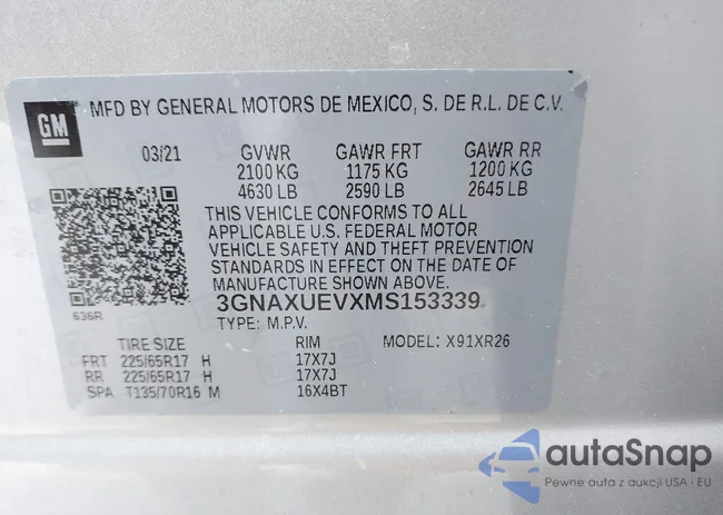 3GNAXUEVXMS153339: 44320718