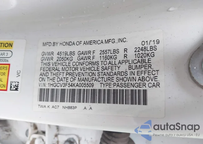 1HGCV3F54KA005509: 44320830