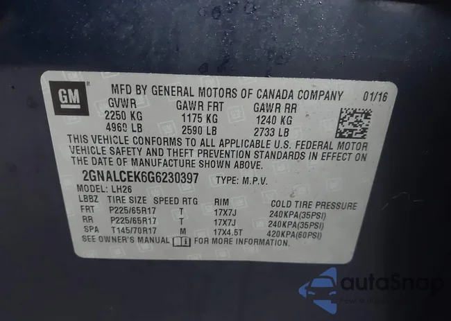 2GNALCEK6G6230397: 44322099