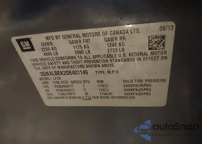 2GNALBEK2D6401149: 44322122