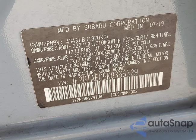 JF2GTAEC5K8366329: 44322229