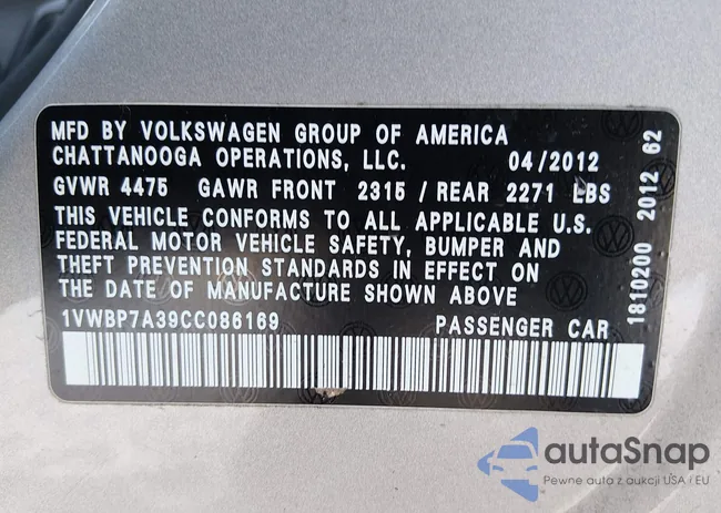 1VWBP7A39CC086169: 44322453