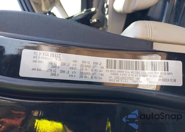 1C4RDJDG5GC375237: 44322458