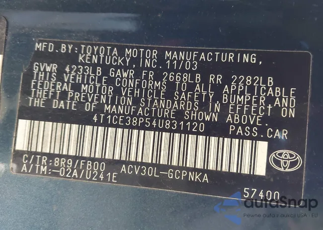 4T1CE38P54U831120: 44322503