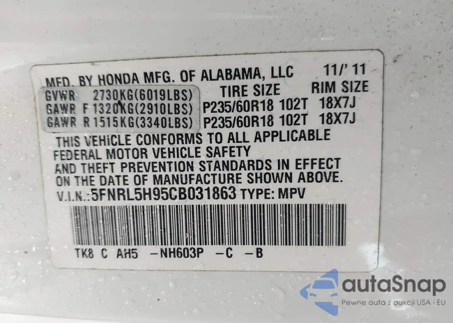 5FNRL5H95CB031863: 44322545