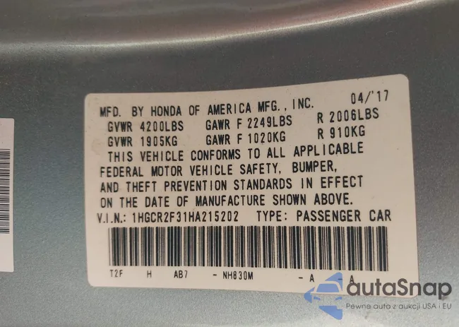 1HGCR2F31HA215202: 44321736