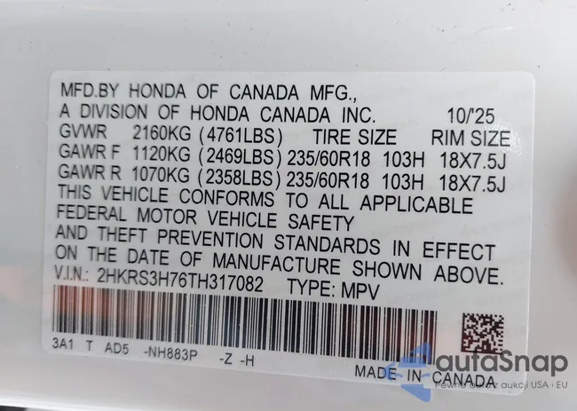 2HKRS3H76TH317082: 44321919